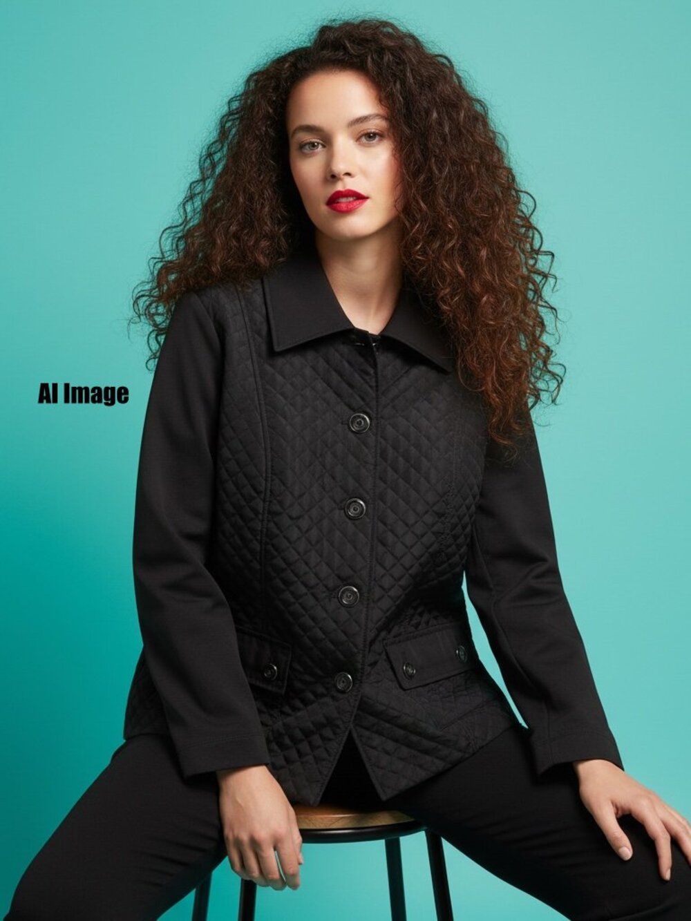 Alia Black Quilted Jacket Size M Petite Button Front Stretchy Mixed Media